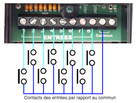 Bornier d'entrées — contacts secs
