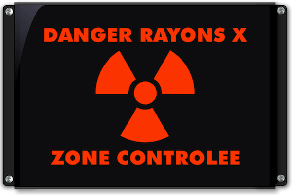 Panneau d'affichage lumineux DANGER RAYON X ZONE CONTROLEE avec pictogramme radiation